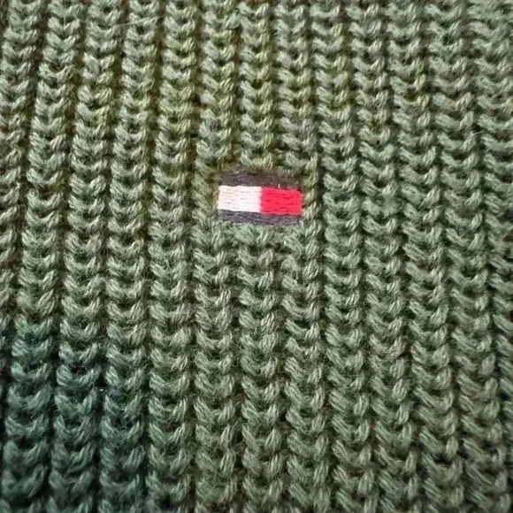 tommy hilfiger mens quarter zip sweater XL green knitted mock turtle neck - Picture 2 of 8